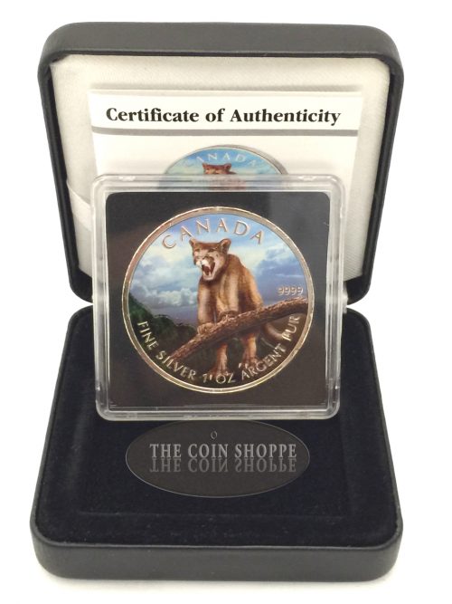 2012 1 oz Pure Silver Color Coin - Canadian Wildlife Series - Cougar