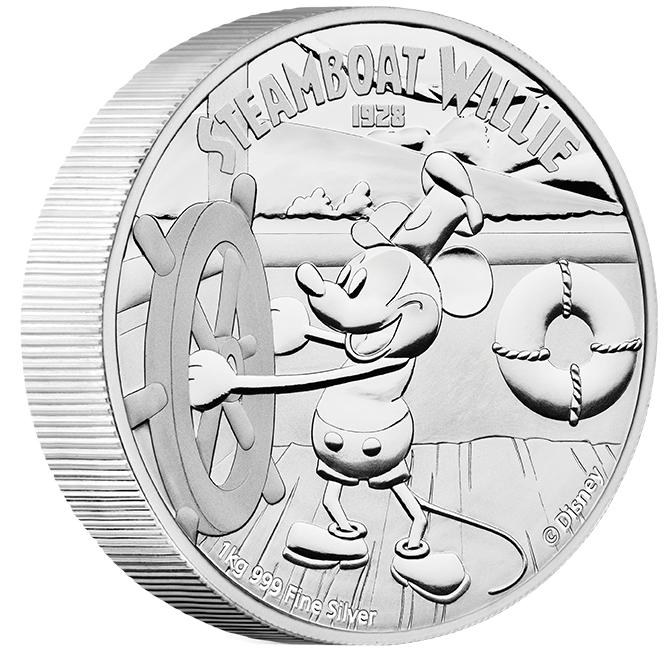 2015 1 Kilo Pure Silver Coin - Disney - Steamboat Willie