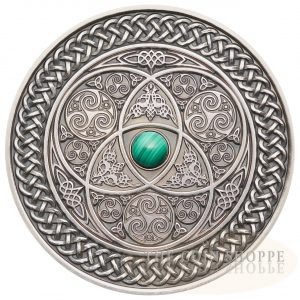 MANDALA ART II - CELTIC - 2016 3 oz High Relief Silver Coin - Antique Finish with Malachite Gemstone