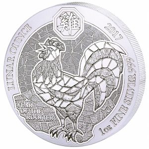 YEAR OF THE ROOSTER - RWANDA LUNAR OUNCE - 2017 1 oz Pure Proof Silver Coin - Capsule and COA