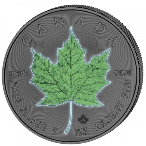 OUT OF THE DARK SET - Canadian Silver Maple Leaf - FOUR SEASONS - 2017 4 oz - 4 x 1 oz Pure Silver Coins - Black Ruthenium and Color with Glow Effect