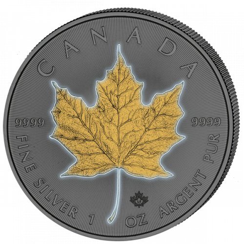 OUT OF THE DARK SET - Canadian Silver Maple Leaf - FOUR SEASONS - 2017 4 oz - 4 x 1 oz Pure Silver Coins - Black Ruthenium and Color with Glow Effect