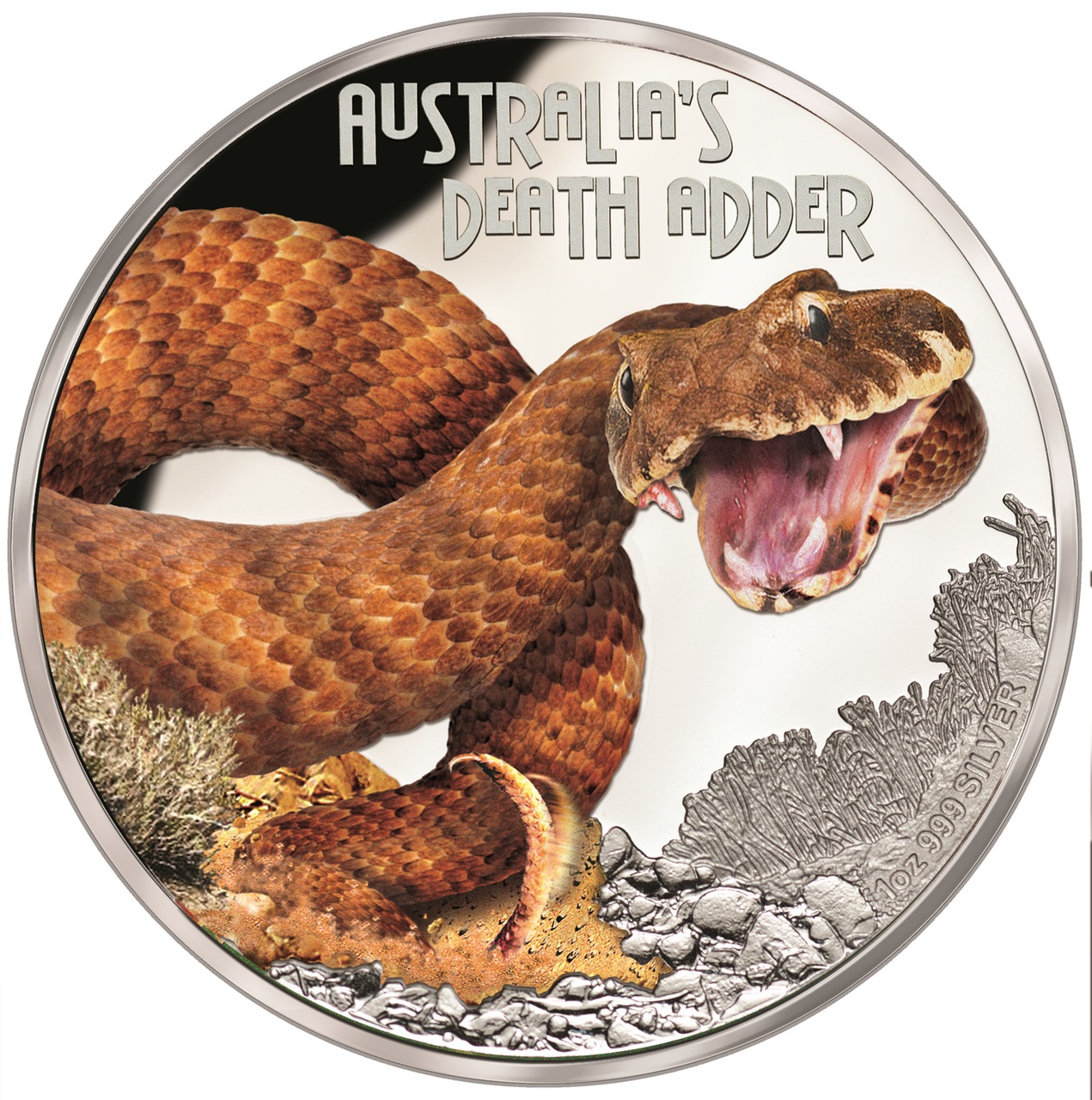 DEATH ADDER -  DEADLY AND DANGEROUS -  2016 1 oz Pure Silver Coin - Perth Mint