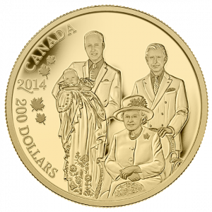 2014 1 oz Pure Gold Coin - Royal Generations: Her Majesty Queen Elizabeth II, Prince Charles, Prince William and Prince George