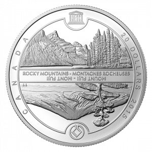 2015 1 oz. Fine Silver Coin - UNESCO at Home and Abroad - Mount Fuji & The Canadian Rockies