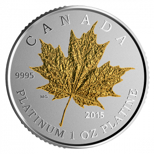 2015 $300 1 oz Pure Platinum Gold-Plated Coin - Maple Leaf Forever