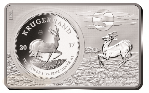 50TH ANNIVERSARY OF THE KRUGERRAND - 2017 1 oz Pure Silver Coin & 2 oz Pure Silver Bar - Officially Certified by the South African Mint