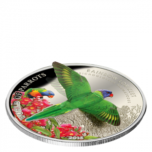 2015 $5 Silver Proof 3D Coin - World of Parrots – Rainbow Lorikeet - Cook Islands