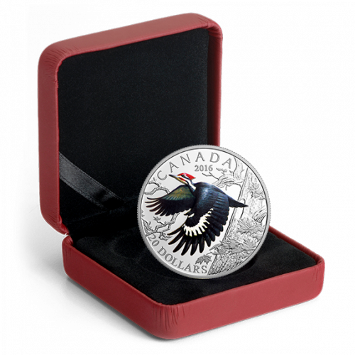 *THE PILEATED WOODPECKER - THE MIGRATORY BIRDS CONVENTION: 100 YEARS OF PROTECTION - 2016 $20 1 oz Fine Silver Coin - RCM