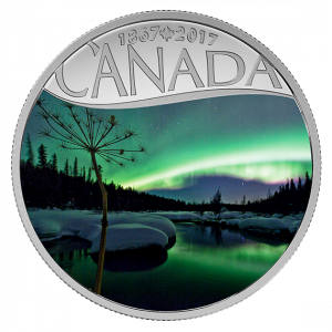 AURORA BOREALIS AT MCINTYRE CREEK - CELEBRATING CANADA'S 150TH - 2017 $10 1/2 oz Fine Silver Coin - Royal Canadian Mint