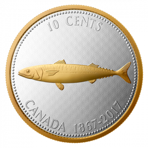 ALEX COLVILLE DESIGNS - MACKERAL FISH - 1967 CENTENNIAL BIG COIN SERIES - 2017 10 Cents 5 oz Pure Silver - RCM