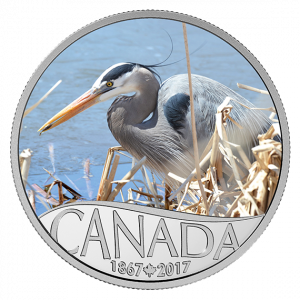 CELEBRATING CANADA'S 150TH: GREAT BLUE HERON - 2017 $10 1/2 oz Fine Silver Coin