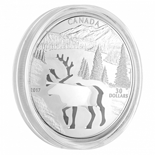 *WOODLAND CARIBOU - ENDANGERED ANIMAL CUTOUT - 2017 1.7 oz $30 Fine Silver Coin