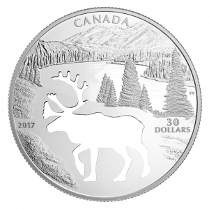 WOODLAND CARIBOU - ENDANGERED ANIMAL CUTOUT - 2017 1.7 oz $30 Fine Silver Coin