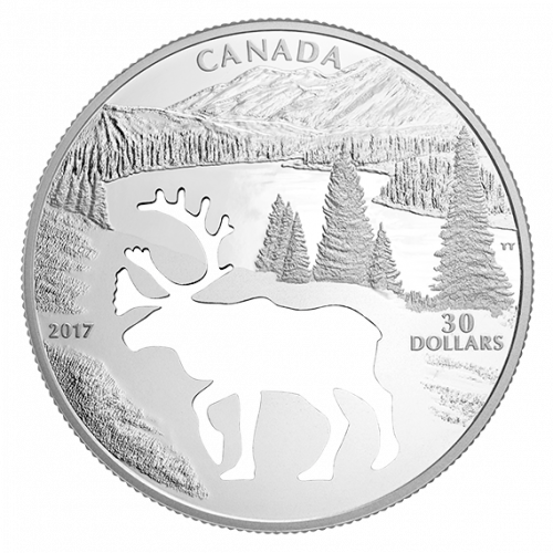*WOODLAND CARIBOU - ENDANGERED ANIMAL CUTOUT - 2017 1.7 oz $30 Fine Silver Coin