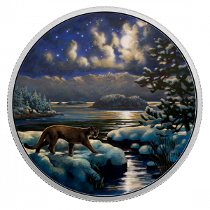 COUGAR - ANIMALS IN THE MOONLIGHT - 2017 $30 2 oz Glow in the Dark Fine Silver Coin (FLASHLIGHT NOT INCLUDED)