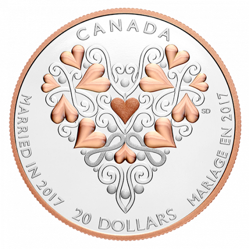 *BEST WISHES ON YOUR WEDDING DAY - 2017 $20 1 oz Fine Silver Coin with Pink Gold Plating