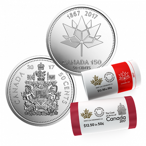 *2017 2 X 50-CENT SPECIAL WRAP ROLLS - CLASSIC & CANADA 150