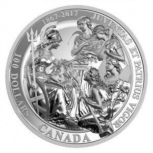 JUVENTAS ET PATRIUS VIGOR  THE 1867 CONFEDERATION MEDAL - 2017 $100 10 oz Pure Silver Coin - Royal Canadian Mint