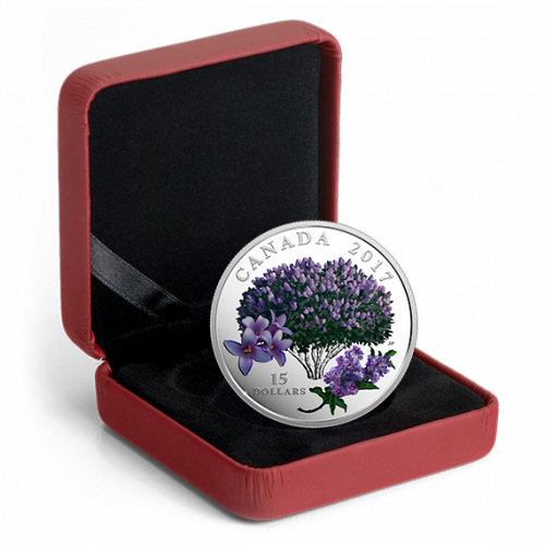 *LILAC BLOSSOMS - CELEBRATION OF SPRING - 2017 $15 3/4 oz Fine Silver Coin - Royal Canadian Mint