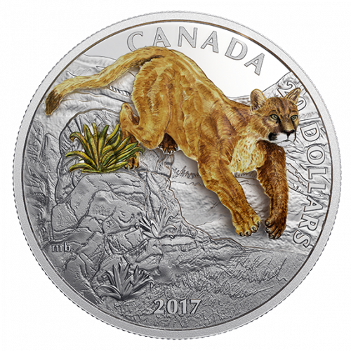 *LEAPING COUGAR - THREE-DIMENSIONAL - 2017 $20 1 oz Fine Silver Coin - Royal Canadian Mint