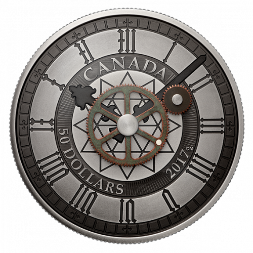 PEACE TOWER CLOCK - 90TH ANNIVERSARY - 2017 $50 5 oz Pure Silver Coin - Royal Canadian Mint