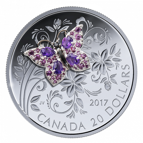 *BUTTERFLY - BEJEWELED BUGS - 2017 1 oz Pure Silver Coin - Royal Canadian Mint