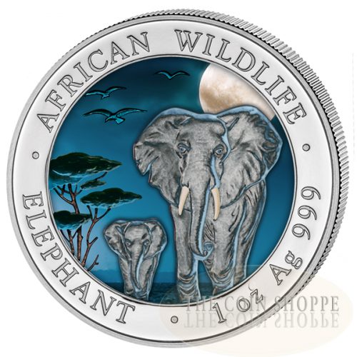 2015 2 Coin 1 oz Colored Silver Somalian Elephant Set Day/Night