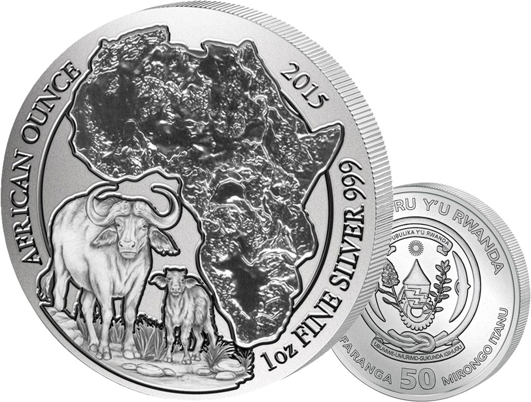 2015 1 oz Silver Coin - African Cape Buffalo - Rwanda