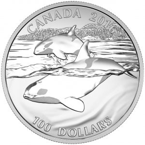 ORCA WHALE - 2016 $100 1 oz Fine Silver Coin - Royal Canadian Mint