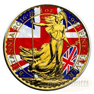 PATRIOTIC BRITANNIA - 2016 1oz £2 GBP Silver Coin - Color and 24K Gold