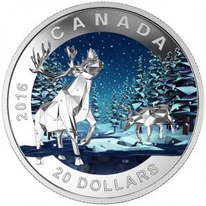 GEOMETRY IN ART: THE CARIBOU - 2016 $20 1 oz Fine Silver Coin - Royal Canadian Mint