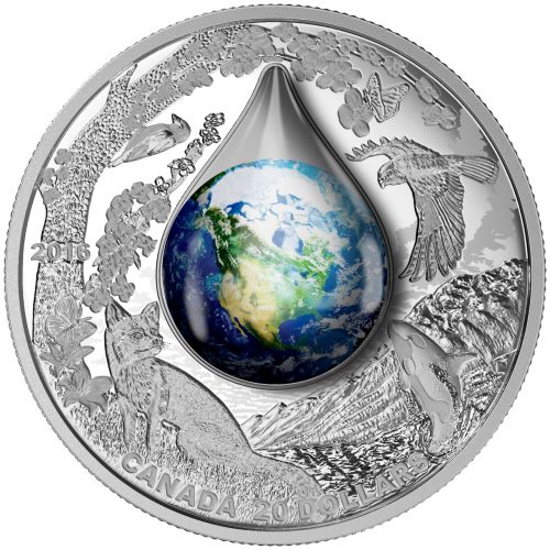 MOTHER EARTH - WATER DROPLET 3D DOME - 2016 $20 1 oz Fine Silver Coin - Royal Canadian Mint