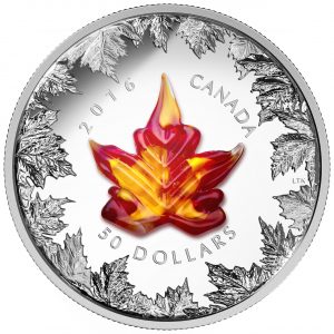 MURANO MAPLE LEAF - AUTUMN RADIANCE - 2016 $50 5 oz Fine Silver Coin - Royal Canadian Mint