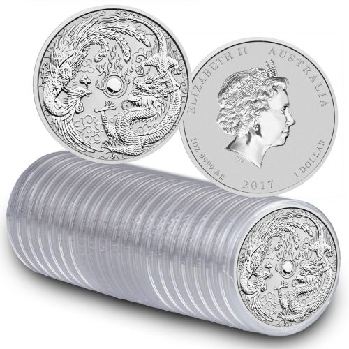 DRAGON & PHOENIX - 2017 1 oz Pure Silver BU Coin in Capsule  - Perth Mint