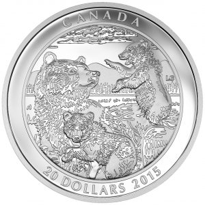 2015 $20 1 oz Fine Silver Coin - Grizzly Bear: Family *