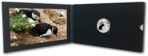 2014 1 oz Colored Silver Coin - Baby Atlantic Puffin Stamp Set