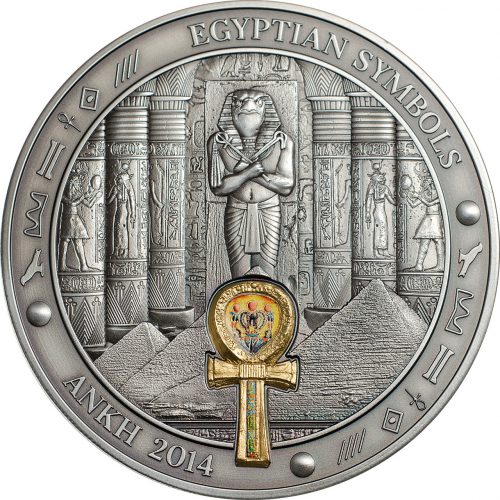 ANKH - EGYPTIAN SYMBOLS - 2014 3 oz High Relief Pure Silver Antique Finish Coin - Palau