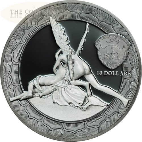 CUPID AND PSYCHE - ETERNAL SCULPTURE - 2016 2 oz Pure Silver Coin - Two-Sides smartminting?? Technology & Marble Effect