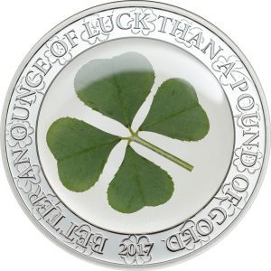 FOUR LEAF CLOVER - OUNCE OF LUCK - 2017 1 OZ SILVER COIN - PALAU - COIN INVEST TRUST