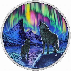 NORTHERN LIGHTS IN THE MOONLIGHT - 2016 $30 2 oz Fine Silver Color Glow in the Dark Coin