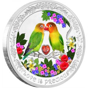 LOVEBIRDS - LOVE IS PRECIOUS - 2017 1 oz Pure Silver Coin - New Zealand Mint