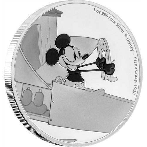 MICKEY MOUSE - THROUGH THE AGES - PLANE CRAZY - 2016 1 oz Pure Silver Coin - NZ MINT