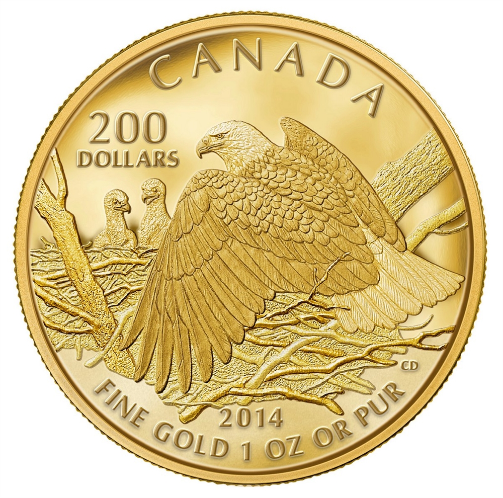 $200 2013 Pure Gold Coin - Bald Eagle Protecting Her Nest