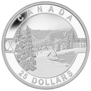 2014 $25 Fine Silver Coin - O'Canada - Skiing Canada's Slopes