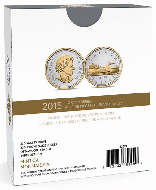 2014 5 oz. Fine Silver Coin - Big Coin Series - Dollar - Loonie