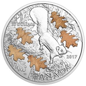 THE NUTTY SQUIRREL AND THE MIGHTY OAK - 2017 1 oz Pure Silver Coin with Real Oak Embellishments