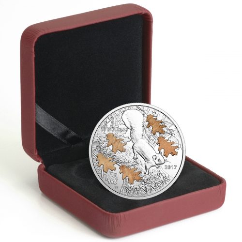 *THE NUTTY SQUIRREL AND THE MIGHTY OAK - 2017 1 oz Pure Silver Coin with Real Oak Embellishments