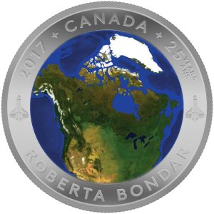 *A VIEW OF CANADA FROM SPACE - CONVEX - GLOW IN THE DARK - 2017 $25 1 oz Fine Silver Coin - RCM