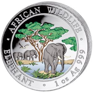 SOMALIA ELEPHANT - AFRICAN WILDLIFE - 2012 1 oz Pure Silver Color Coin - Official Mint Product